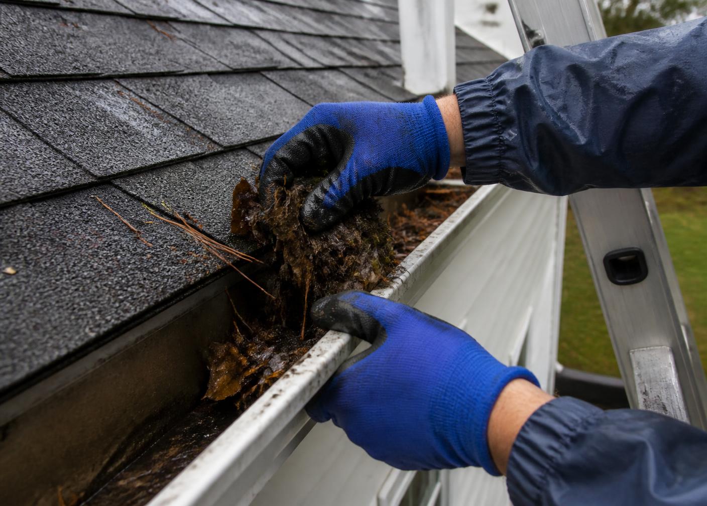 Gutter Cleaning in progress on a residential property